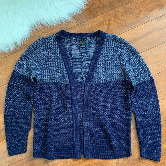 New Directions Petite Blue Color Blocked Cardigan - Picture 6 of 11